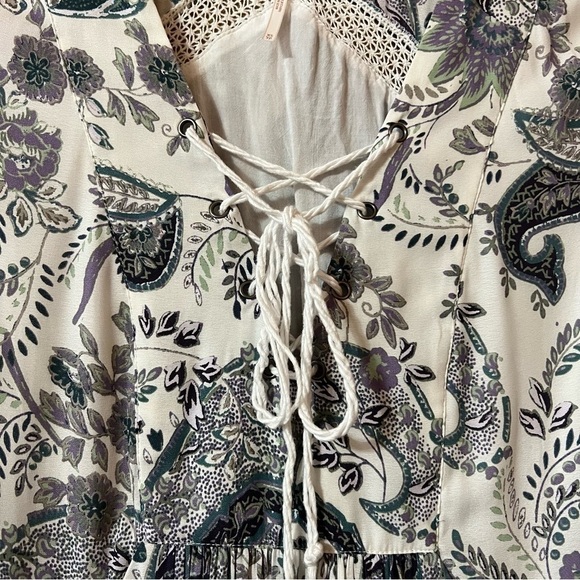 Free People | Rain Or Shine Lace Up Mini Dress Popover Floral Paisley Size XS - Picture 5 of 16
